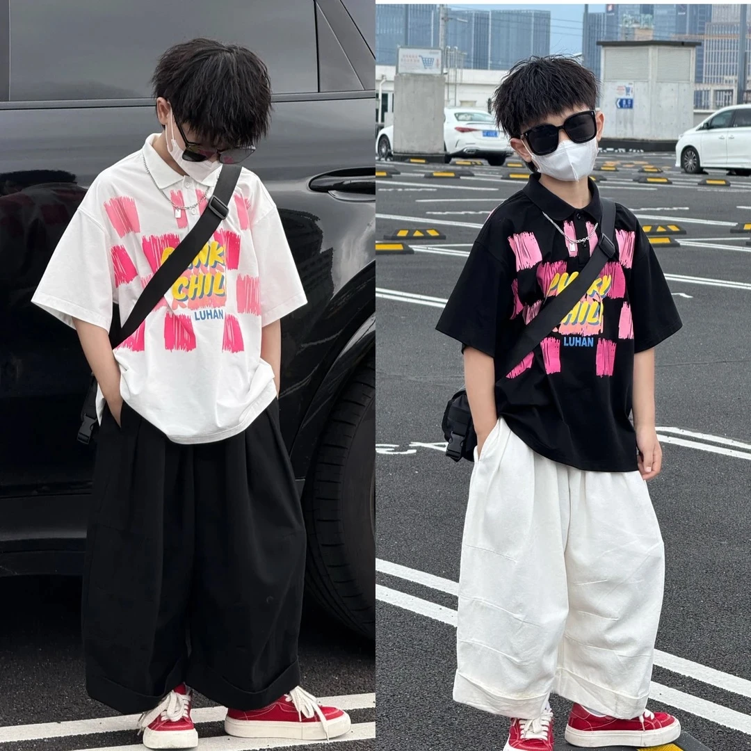 【品牌】男童中大童polo立领短袖夏季韩版薄款休闲套装2025儿童套装