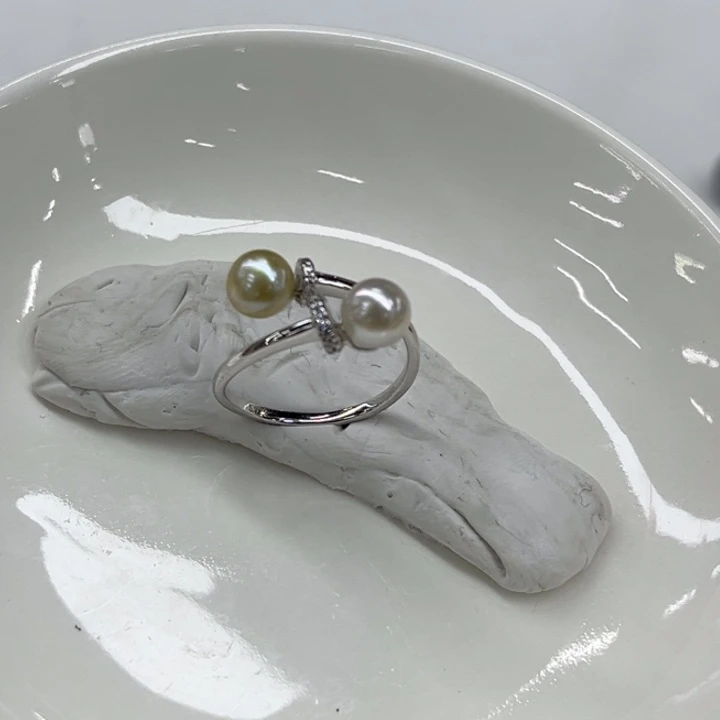 银S925镶嵌戒指海水珍珠6-7mmAK