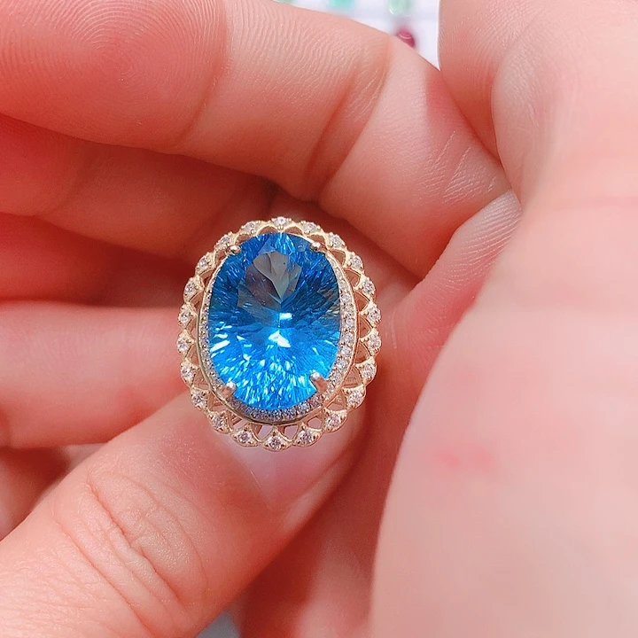 托帕石戒指银S925镶嵌12✖️17