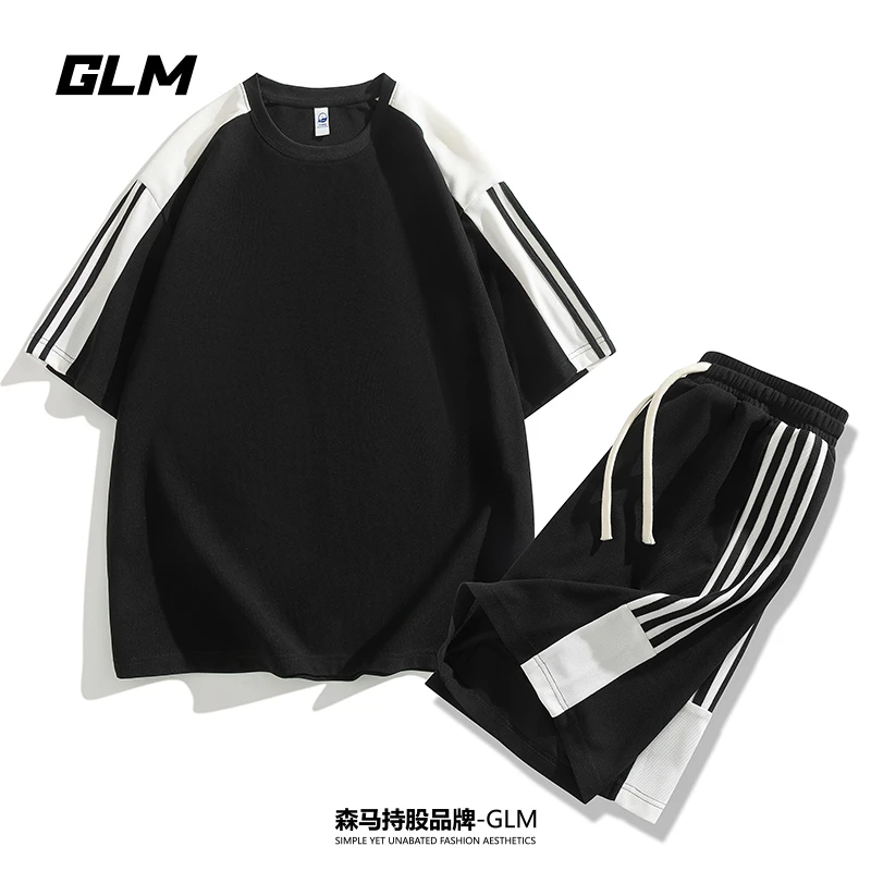 【敖瑞鹏代言】运动套装GLM夏季新款透气短袖T恤半袖衣服五分休闲服