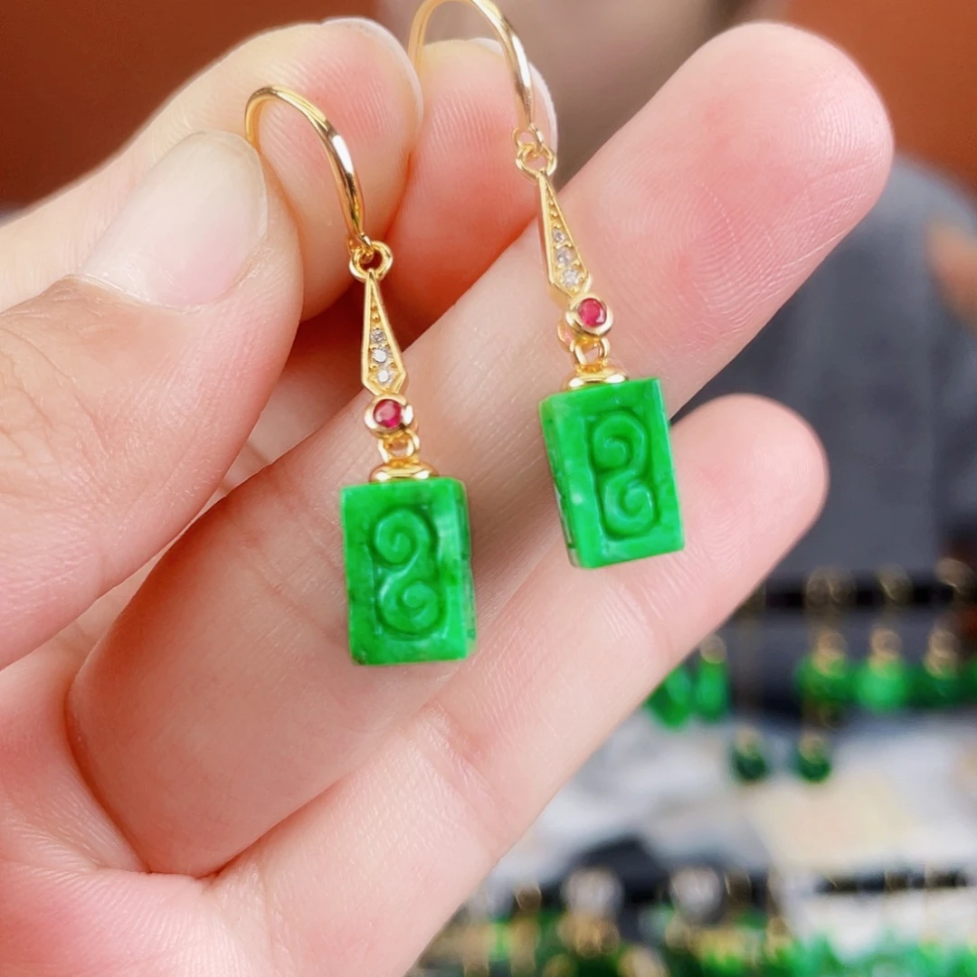 翡翠银S925镶嵌耳饰