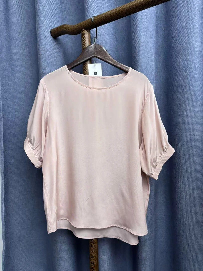 2025夏季新款休闲时尚圆领桑蚕丝双绉上衣女A045