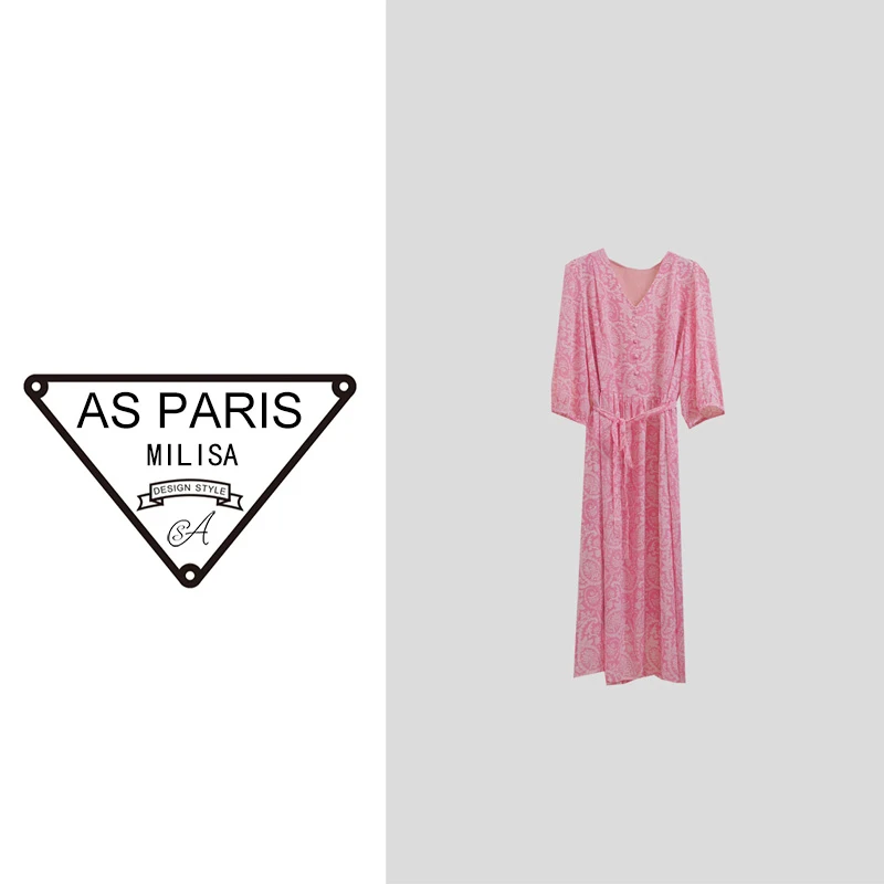 今年超火新款 走秀款花色茶歇法式连衣裙6880