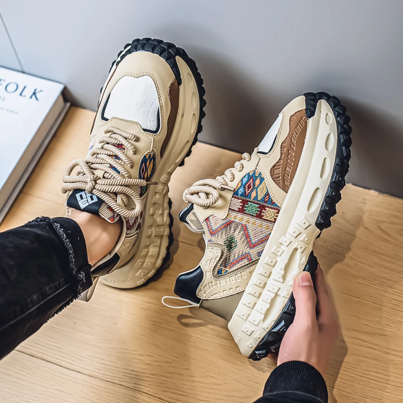 欧洲站2025春季新款潮牌轻奢厚底老爹鞋厚底增高鞋男士休闲运动鞋