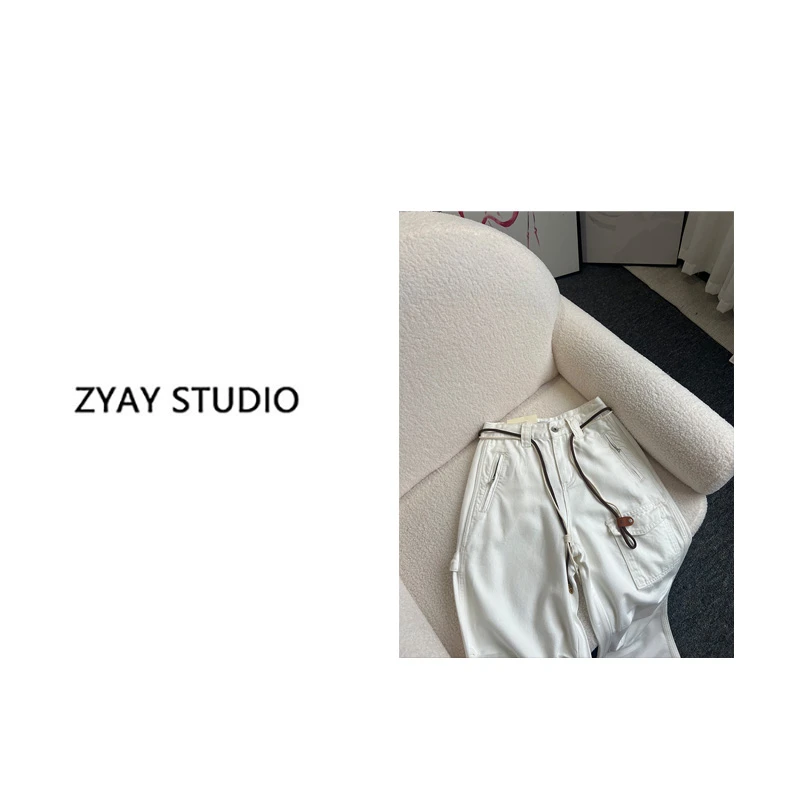 【ZYAY STUDIO】深圳南油高品质直筒时尚宽松白色工装牛仔裤