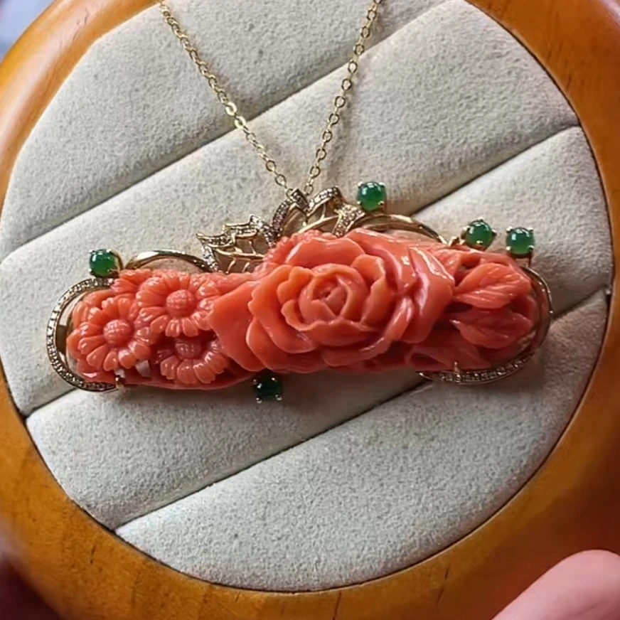 天然宝石红珊瑚吊坠