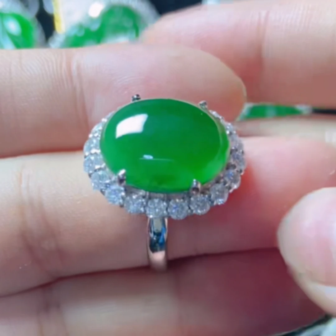 天然A货翡翠18k金戒指