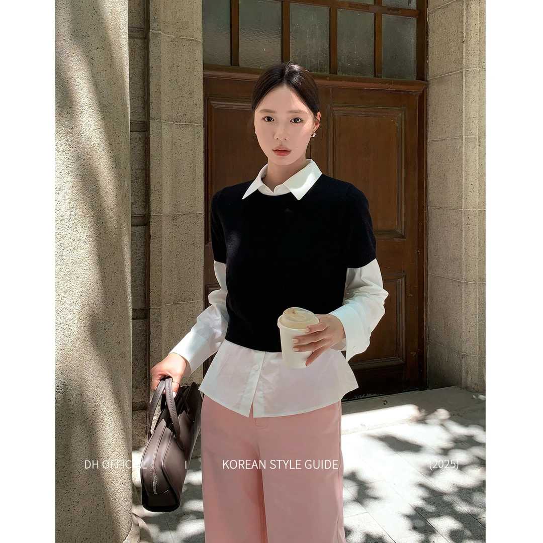 清DH OFFICIAL大花 【首尔通勤 Seoul】韩系百搭叠穿衬衫显瘦毛衣