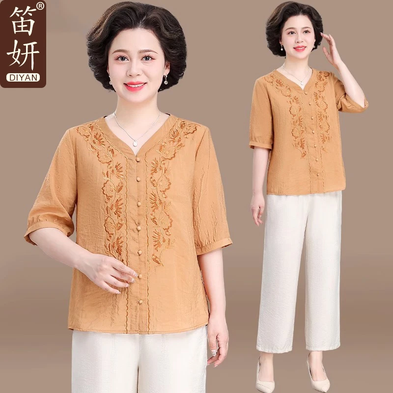 妈妈夏装2025新款套装贵夫人短袖中老年女装夏季时尚上衣服两件套