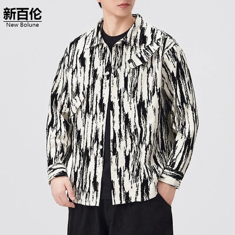 新百伦/NEW BOLUNE美式休闲衬衫男2025秋季新款痞帅高街工装外套