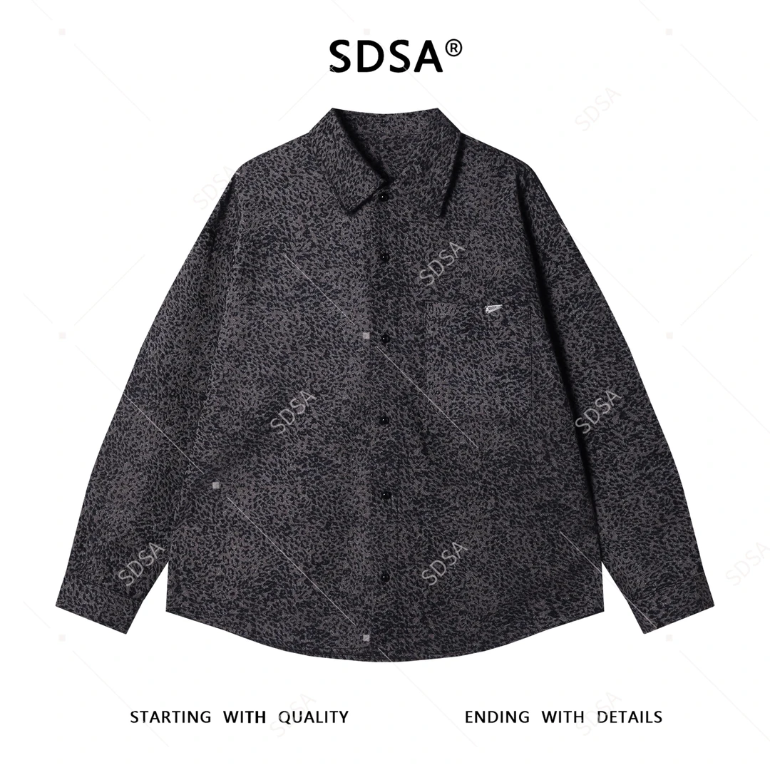 SDSA男士秋冬新款痞帅男装潮牌撞色豹纹翻领长袖衬衫百搭简约衬衣