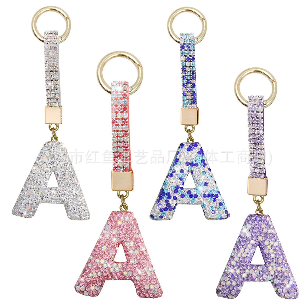 跨境欧美爆款闪亮满钻英文26字母钥匙扣女士包包汽车钥匙链亚马逊