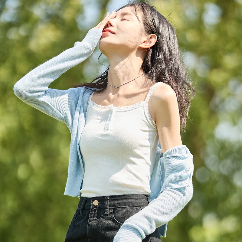 2V41 新款吊带背心女内搭蕾丝小针织纯欲法式无袖上衣辣妹