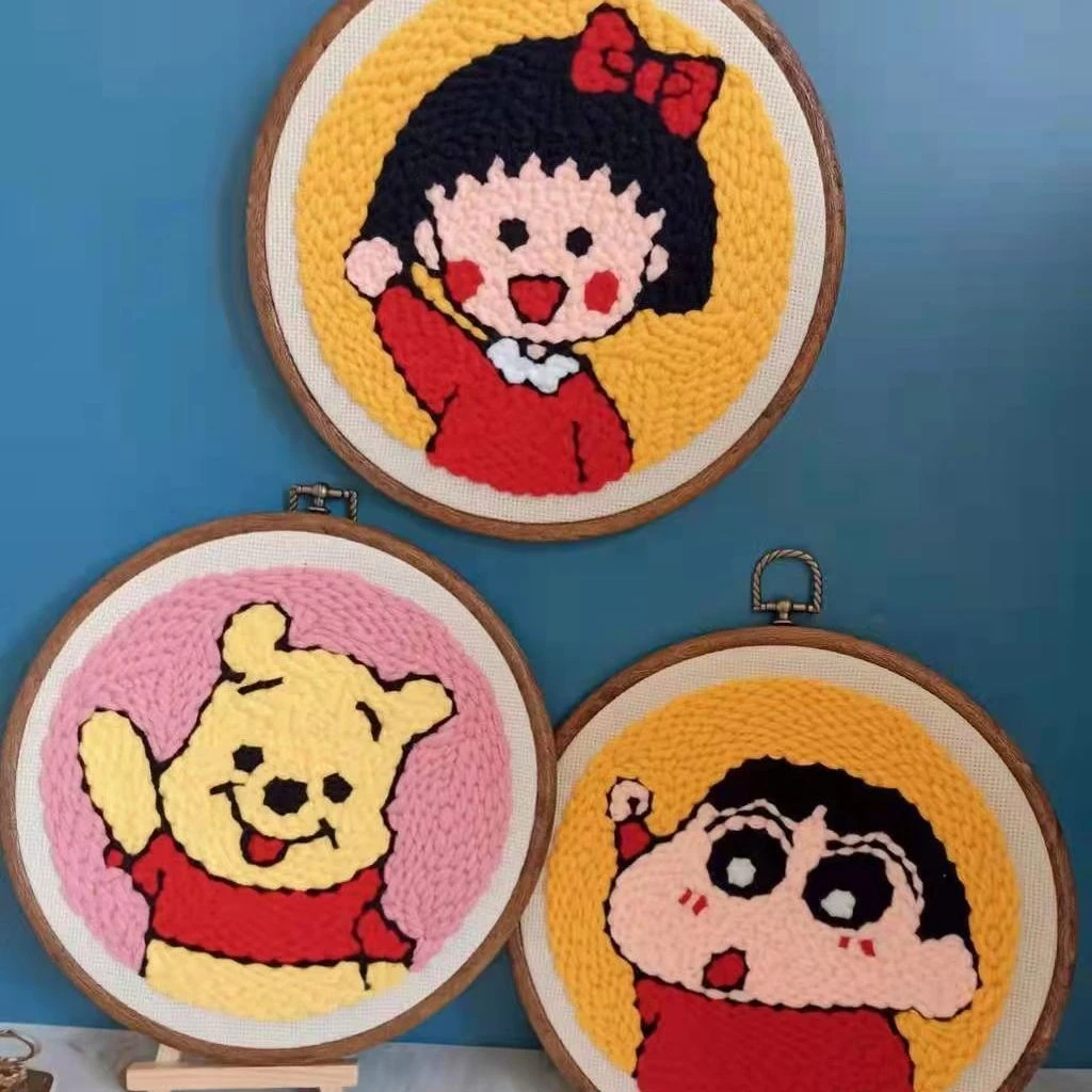 戳戳绣毛线材料包定制成品蜡笔小新维尼卡通可爱学生手工课团建