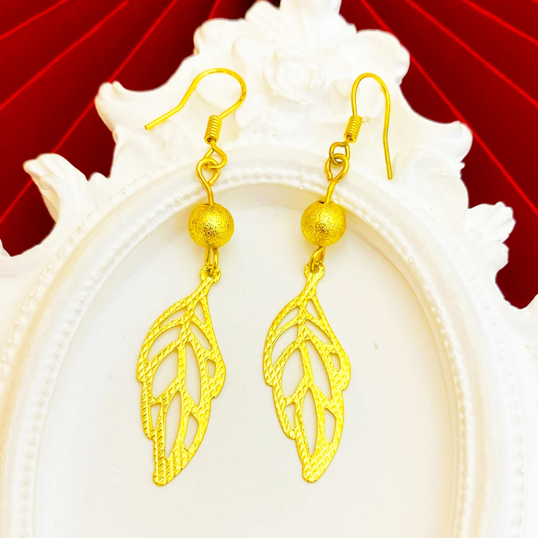 铜合金耳饰 百搭时尚流苏树叶【漏空树叶流苏耳钩】