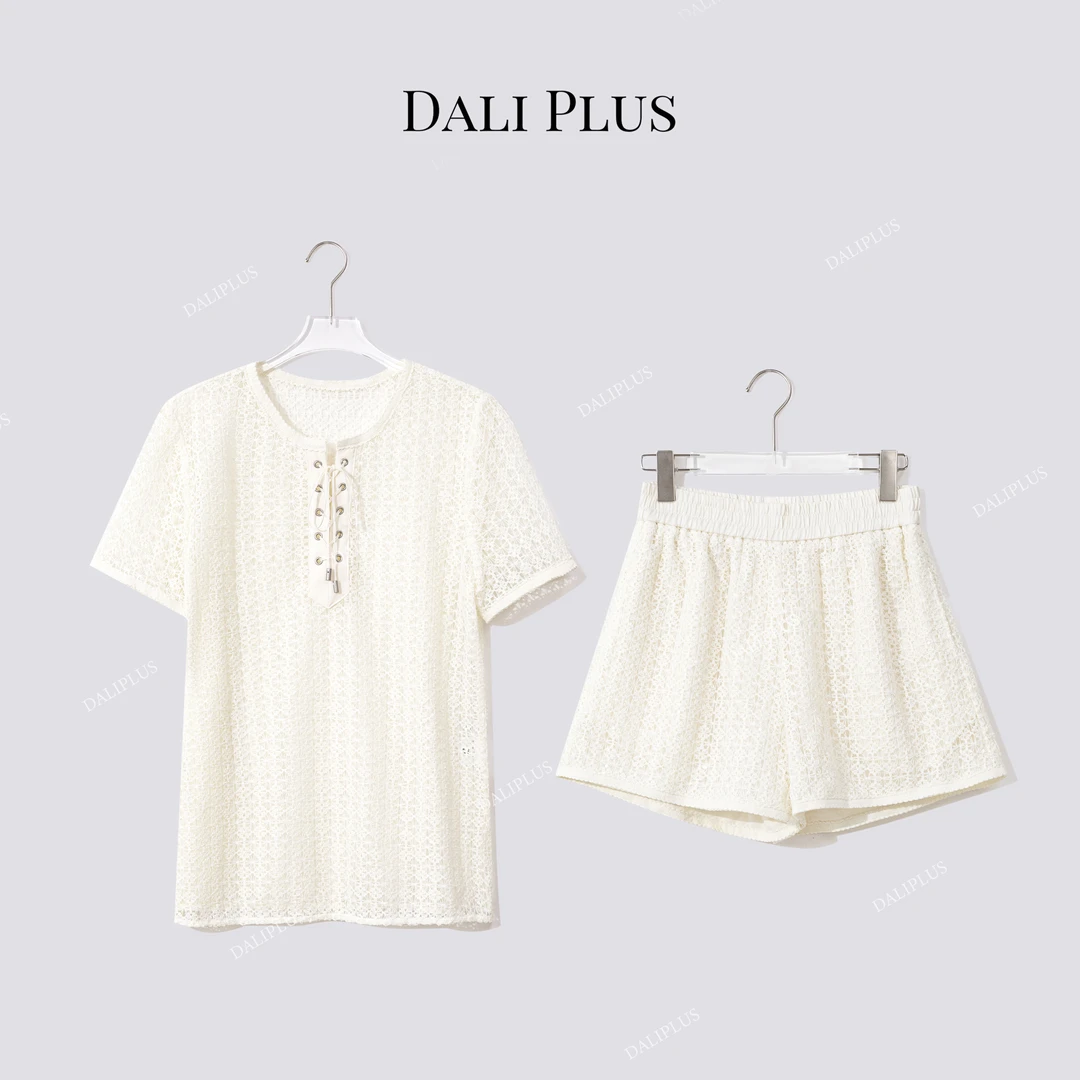 DALI PLUS“休闲套装系列”圆领系带针织+松紧腰短裤-D5CH4269