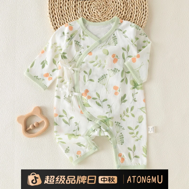 新生婴儿连体衣夏季长袖薄款宝宝空调服纯棉无骨新生儿蝴蝶衣爬服