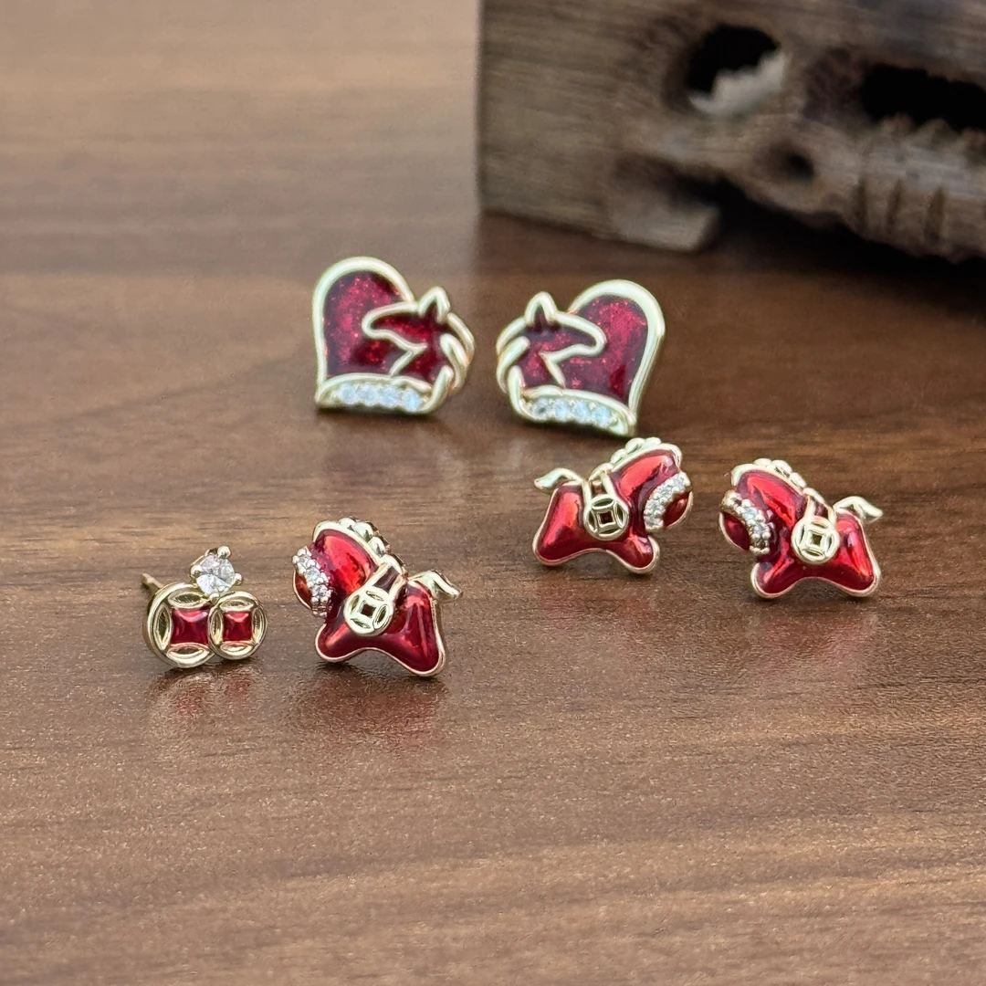 925银针   【马年吉祥】新年国潮高级感设计珐琅秋冬本命年耳饰