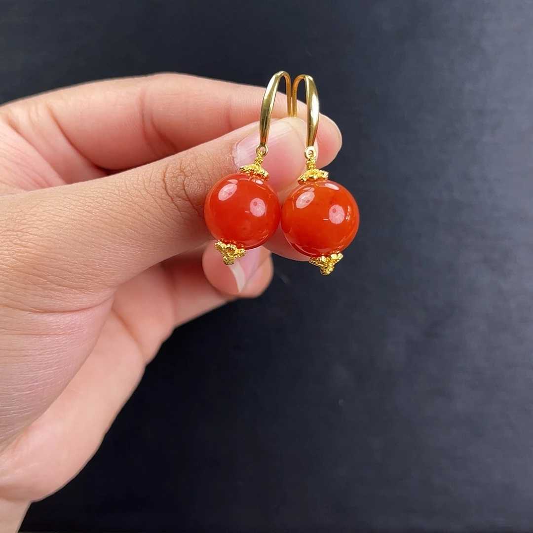 南红玛瑙未镶嵌手链瓦西柿子红耳勾13mm