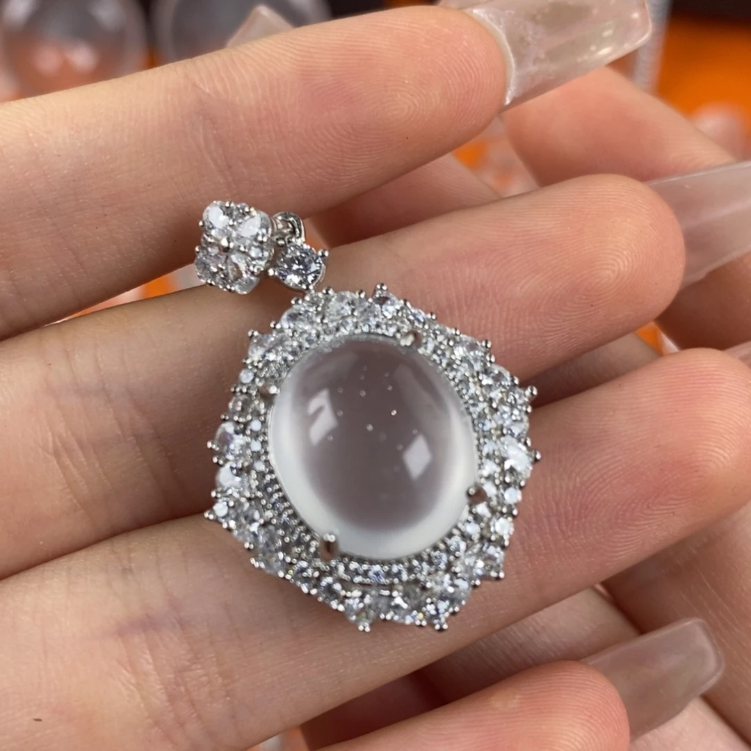 银S925镀金镶嵌吊坠石英质玉