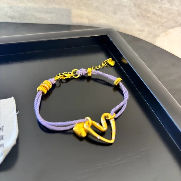 铜合金合成锆石手链 镂空爱心紫绳子手链SL1960