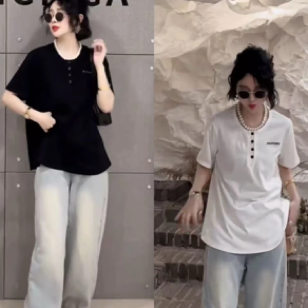 张肉肉3751大码休闲净版字母短袖