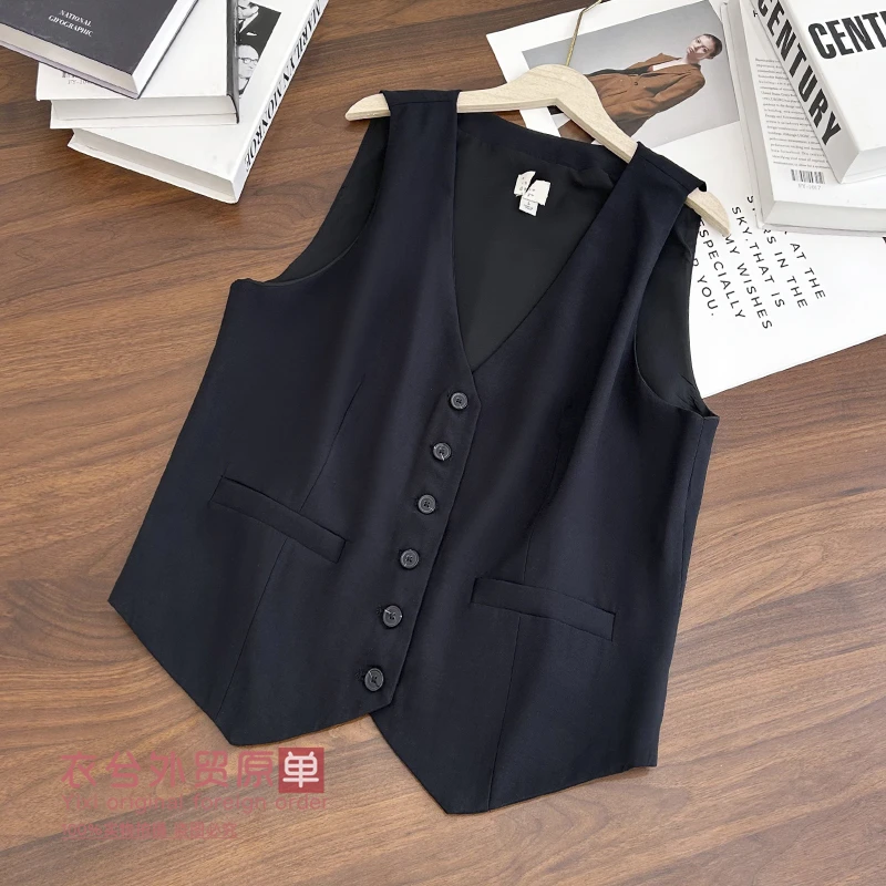 （衣兮气质V领西装马甲）夏季新款高级感时尚百搭无袖单排扣上衣D
