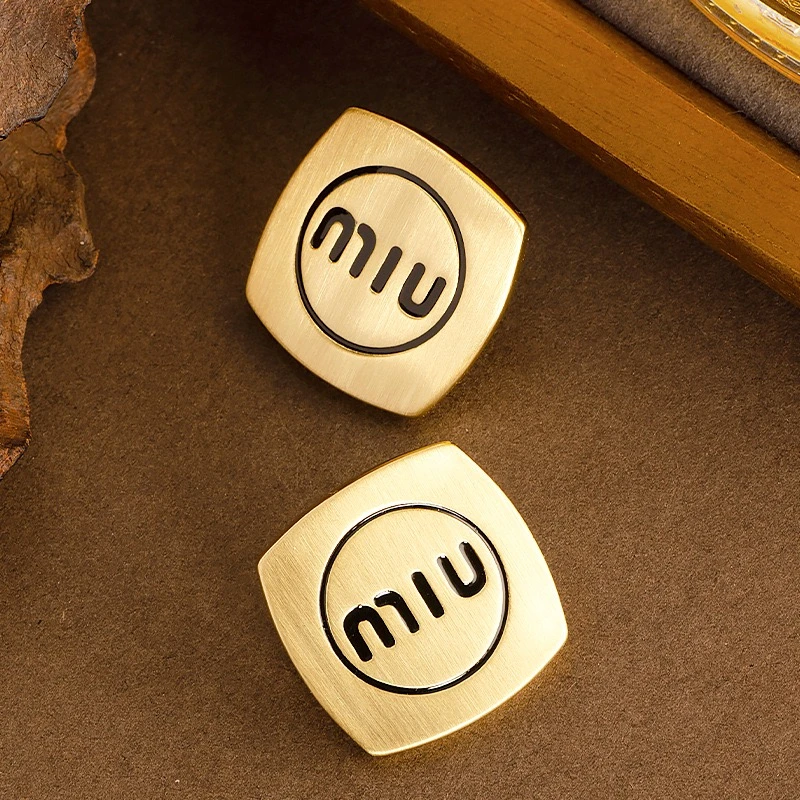 黄铜珐琅耳饰 字母光面黄铜耳钉滴油珐琅耳环轻奢风小香风耳饰女