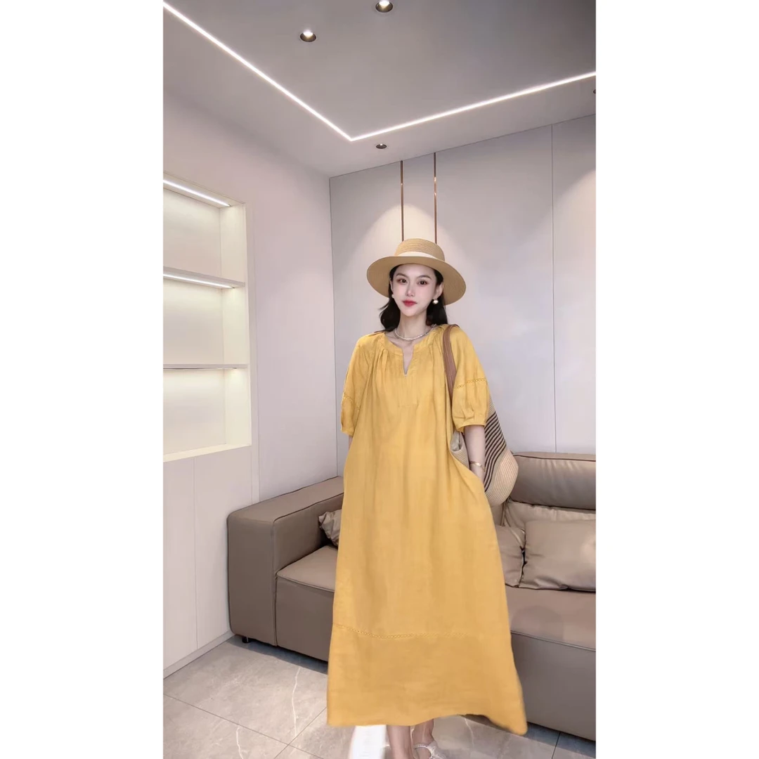 【小冉专属】夏季时尚 显瘦亚麻慵懒舒适感连衣裙 休闲减龄韩版