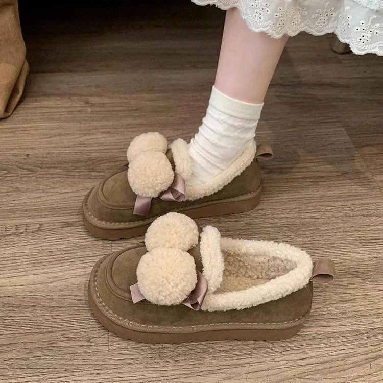 6806蝴蝶结棉鞋女款2024秋冬新款软底舒适加绒保暖厚底雪地靴