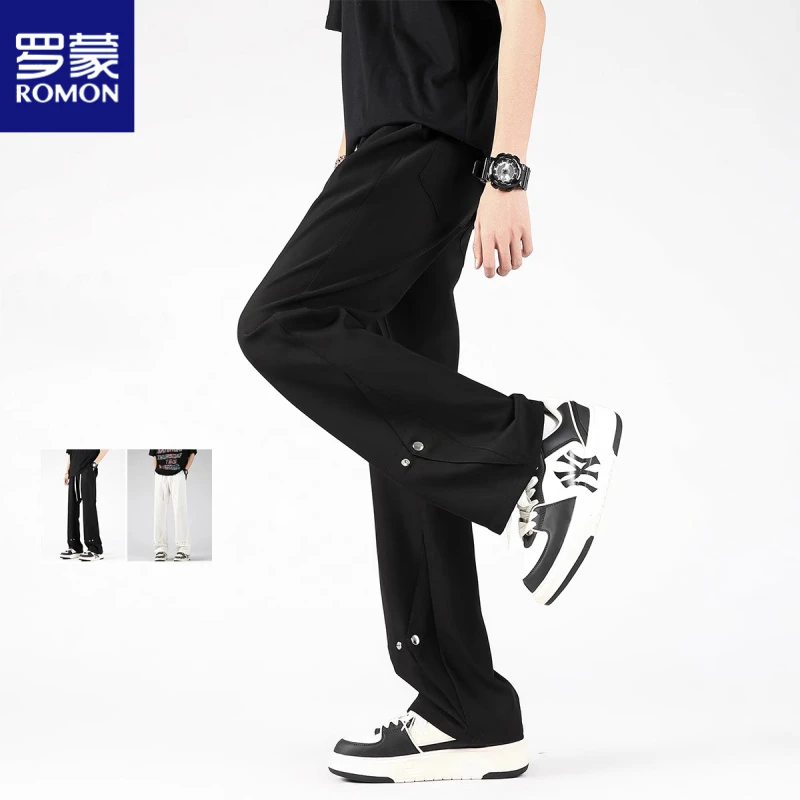 美式排扣休闲裤男春季潮牌高街直筒运动复古纯色百搭长