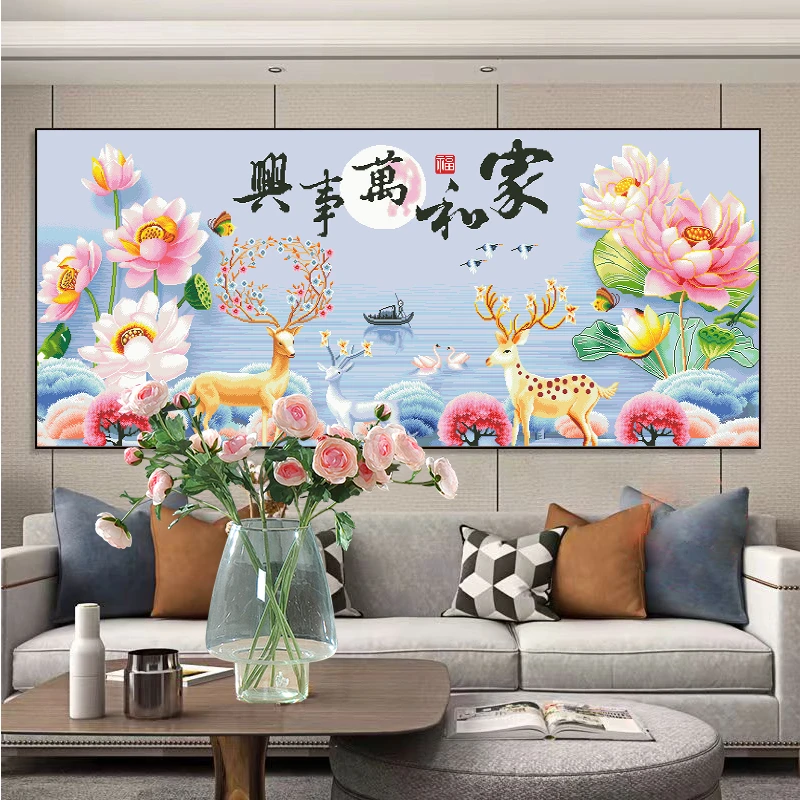 新款钻石画家和万事兴发财鹿满钻全贴魔方圆钻石画卧室客厅贴钻画