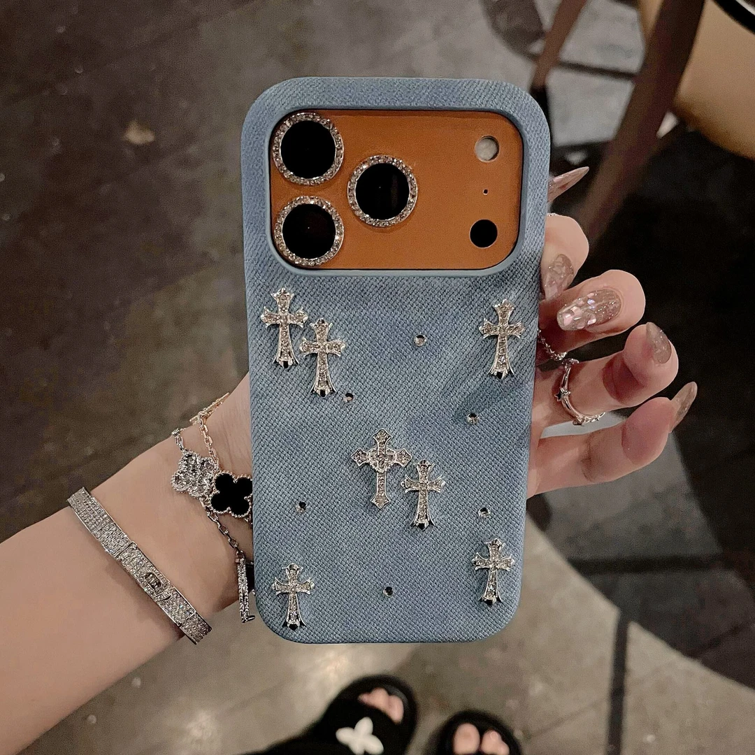 牛仔布闪钻十字架适用于苹果iPhone17promax手机壳15潮牌14高级感