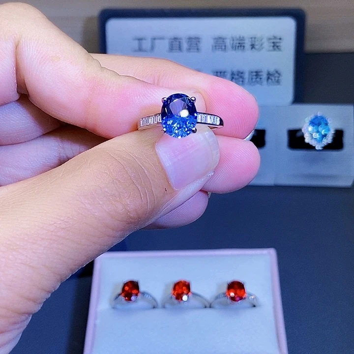蓝宝石银S925镶嵌戒指
