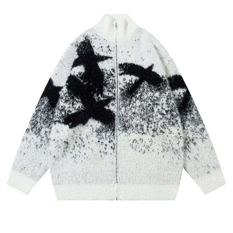 秋冬针织毛衣针织衫立领宽松保暖情侣休闲开衫冬季潮流时尚潮服