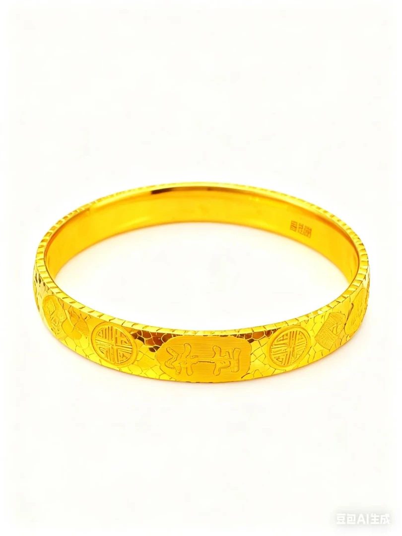 足银手镯  吉言碎冰冰实心手镯纳福平安精美时尚