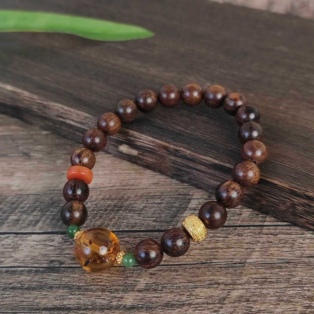 【花泽】花珀贡木单圈手串原创设计