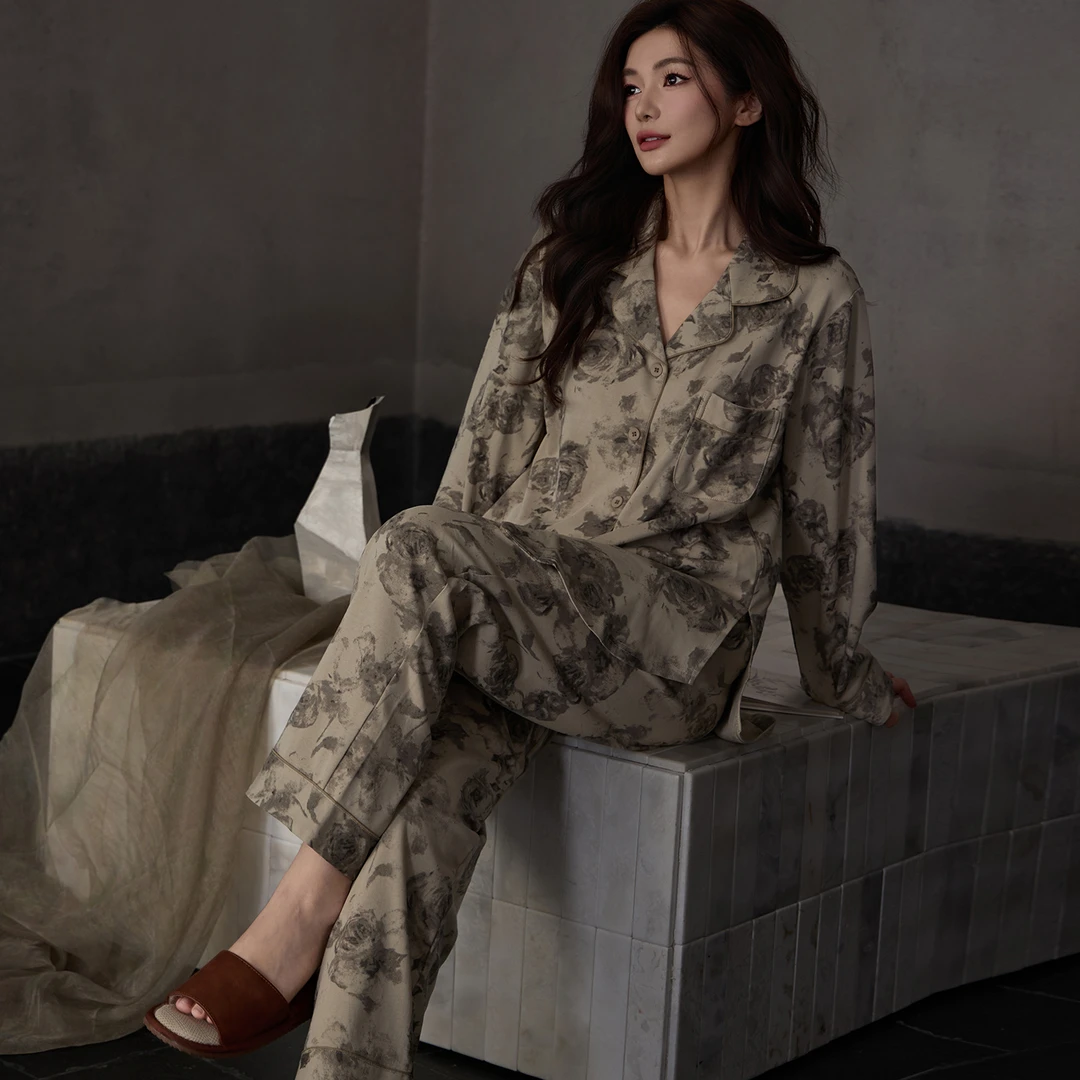 中国风复古睡衣女春秋季纯棉长袖开衫女士家居服套装可外穿秋季款