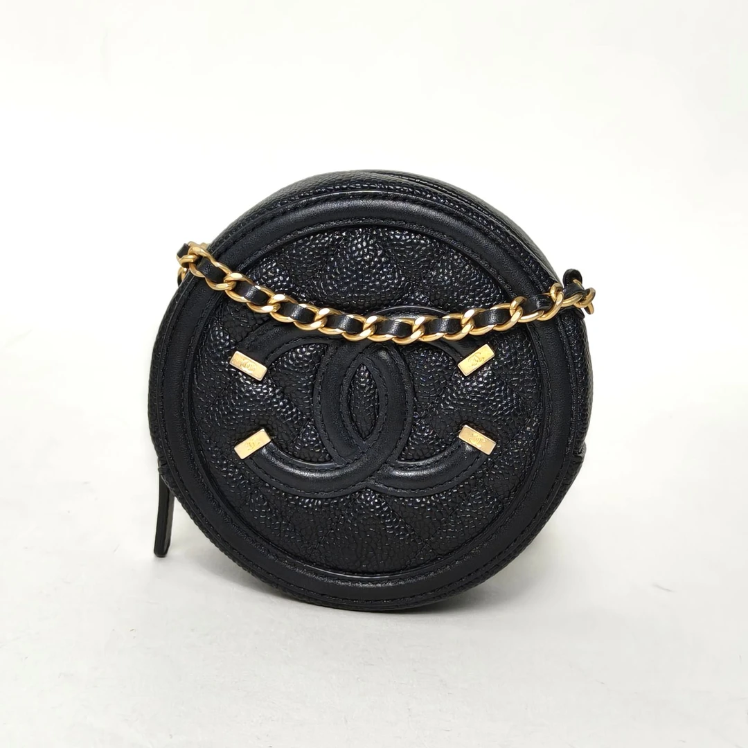 99新 Chanel/香奈儿 【娇】圆饼包双C大LOGO皮革C28开金扣 622287