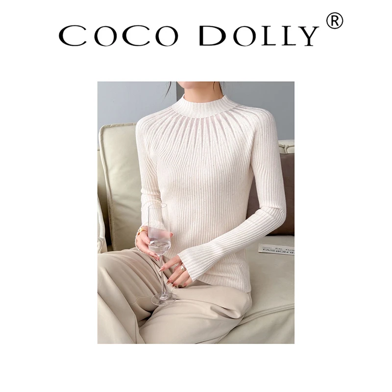 COCO DOLLY2025秋季新款半高领镂空洋气烫钻针织衫上衣6350