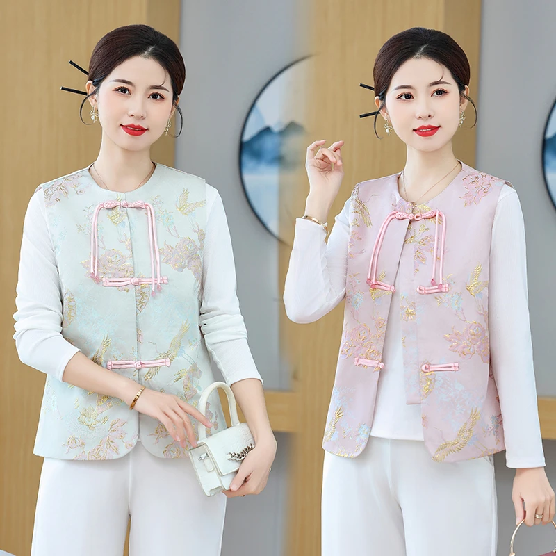 皮尔卡丹新中式国风马甲外套女春秋2025新款妈妈洋派时髦复古盘扣