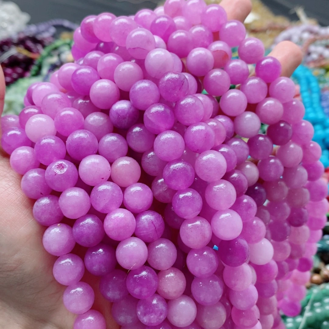 玛瑙/玉髓未镶嵌珠宝半成品一条天然12mm紫玉髓圆珠