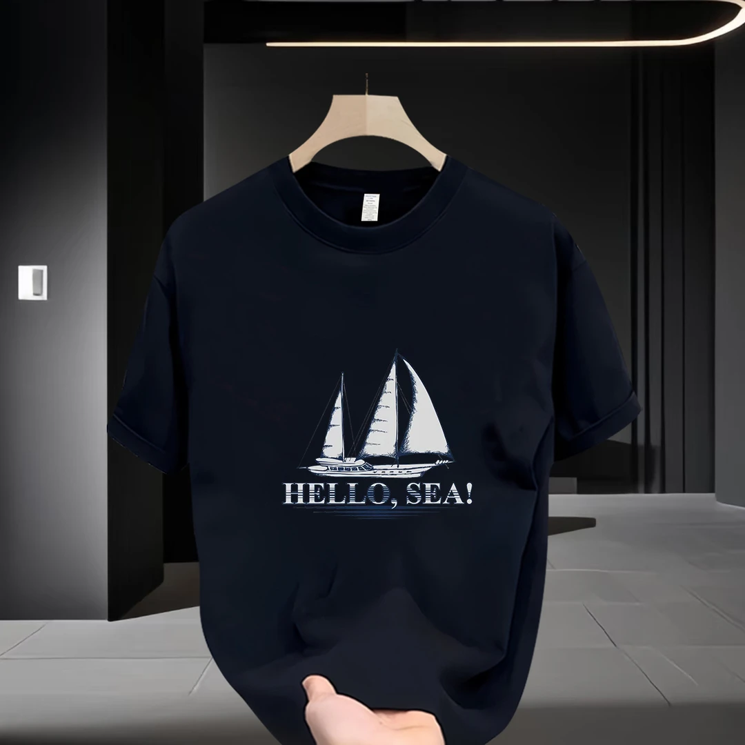 重磅潮流2025男士夏季短袖T恤时尚休闲大码百搭宽松圆领纯棉印花