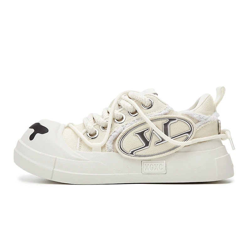 张紫宁同款丑萌大头开口笑帆布鞋男女款厚底增高新款百搭板鞋子潮