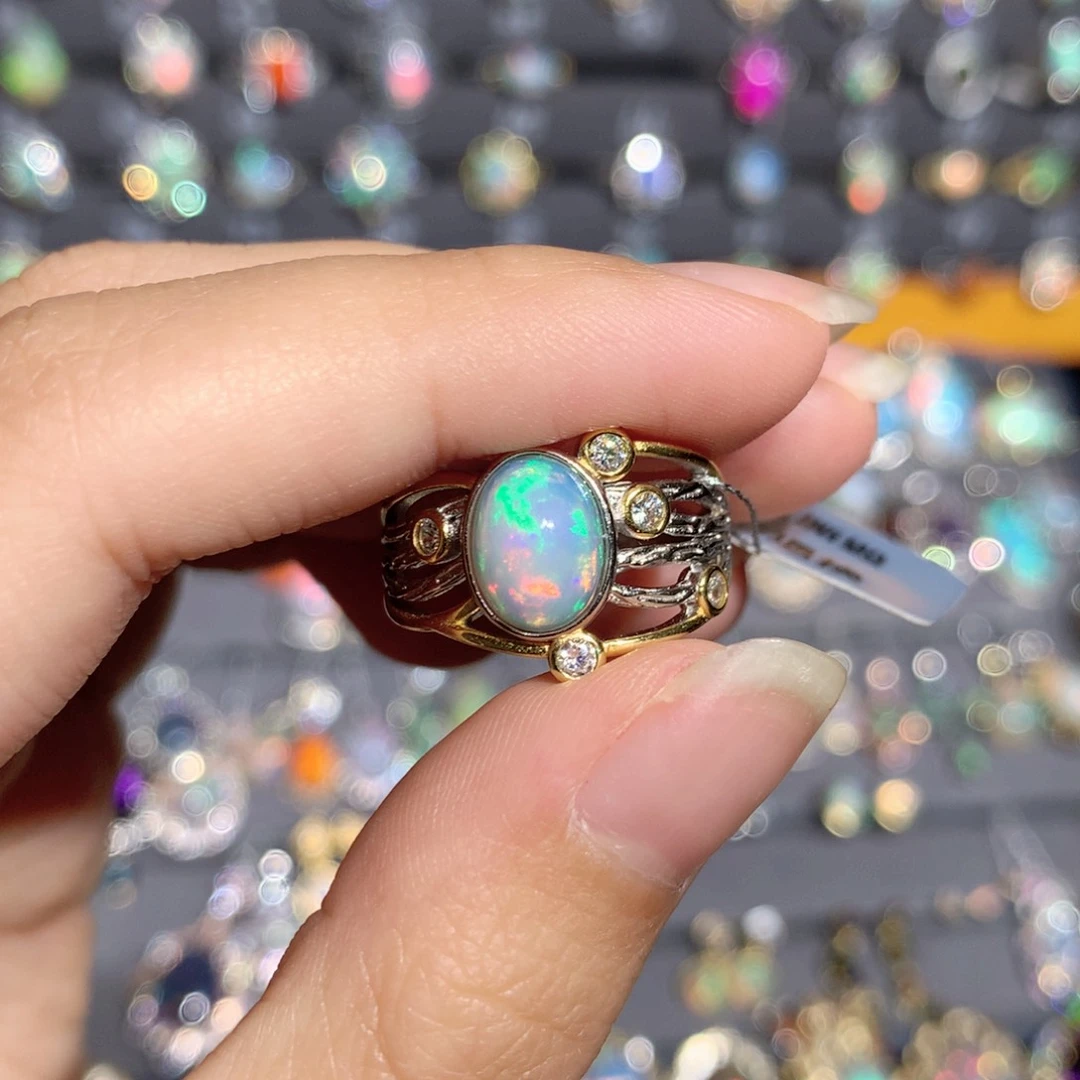 欧泊银S925镶嵌欧泊戒指y