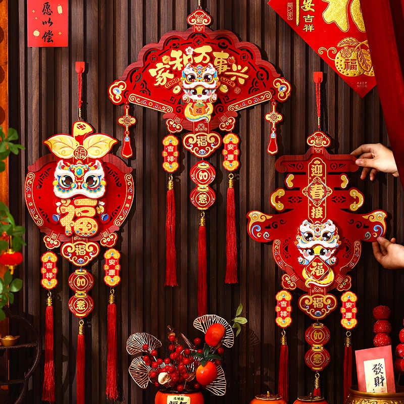 木条立体挂件春节过年客厅室内场景布置装饰鞭炮灯笼挂饰