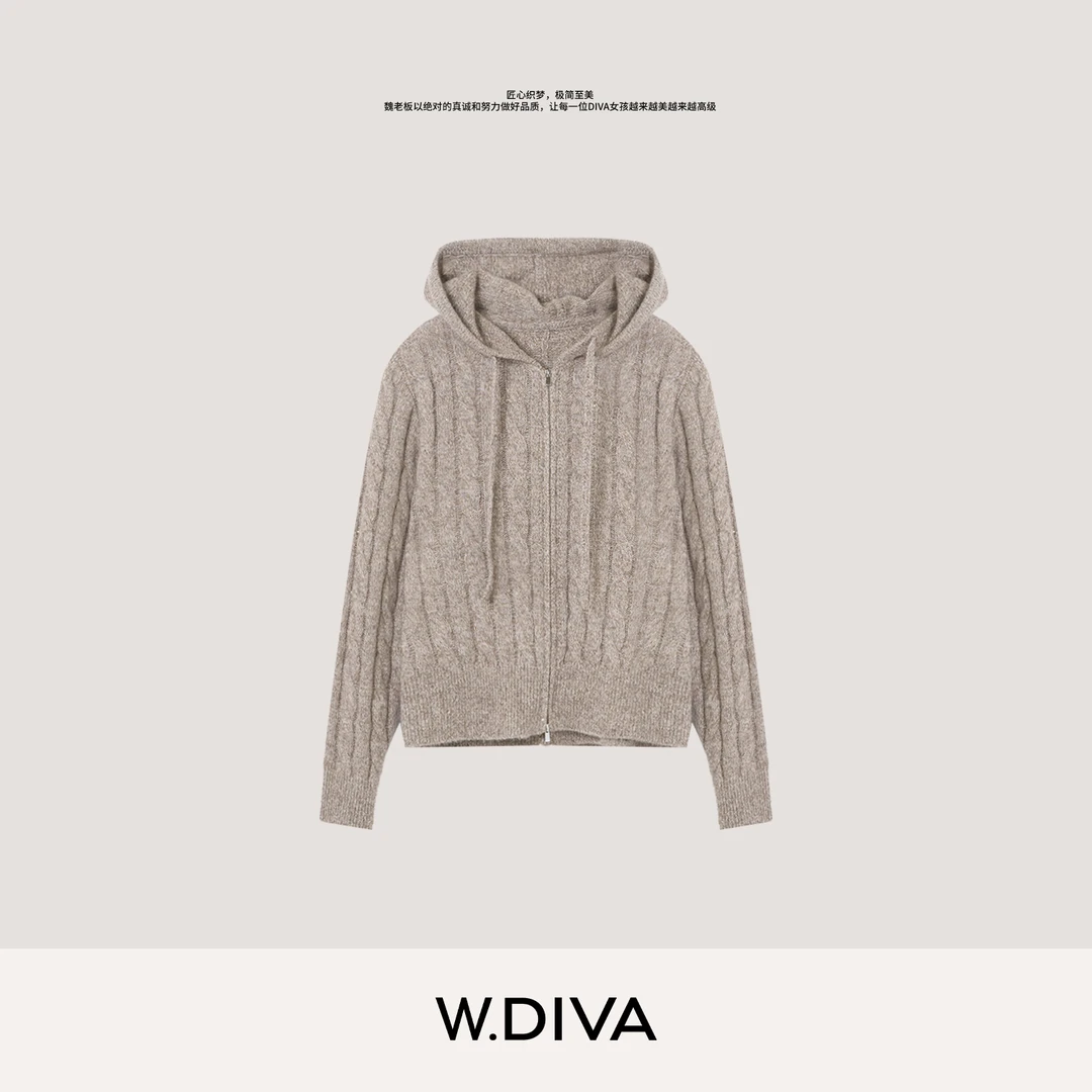 W.Diva【星空帽衫】珠片亮丝桑蚕丝羊绒纱双拉链开衫外套54Z203409