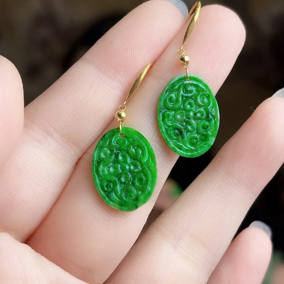 翡翠18K金镶嵌颈饰耳饰