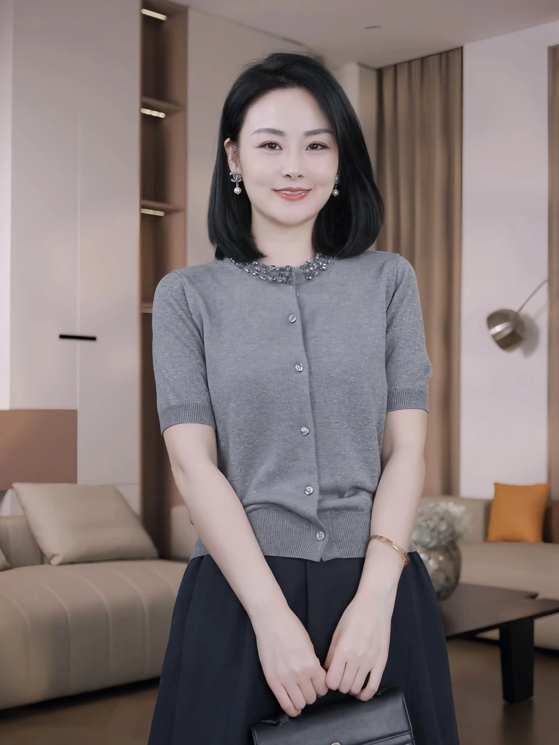 Nuovo Borgo 小香风领口镶钻圆领短袖针织衫开衫小外套上衣女0093