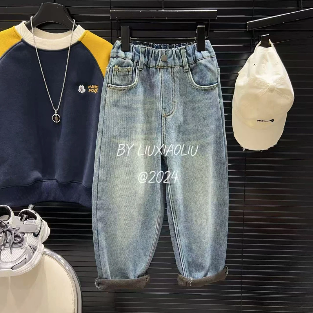 杭州六小六正版 BY LIUXIAOLIU冬季儿童加绒牛仔裤12848